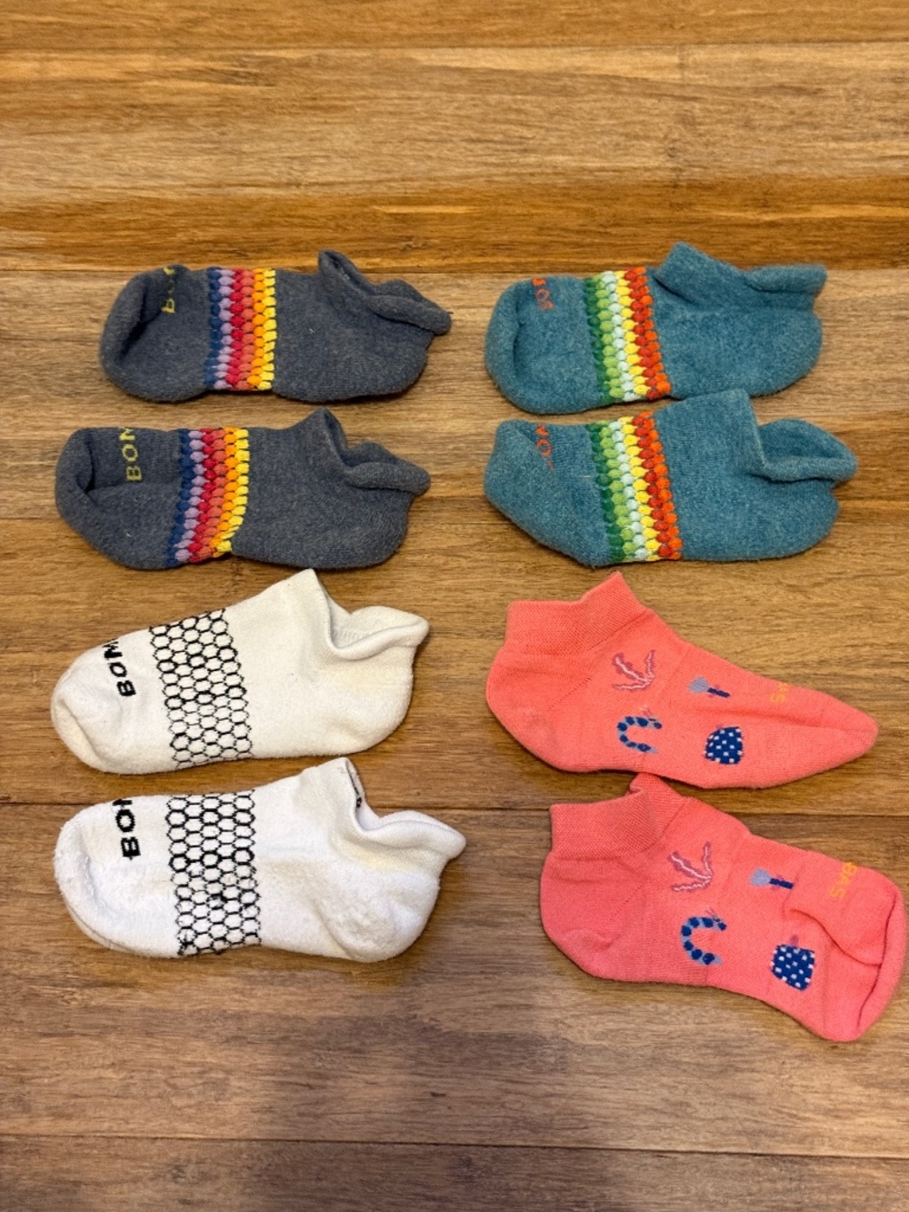 Bombas Kids Ankle- 4 pair- Teal, Charcoal, White & Pink